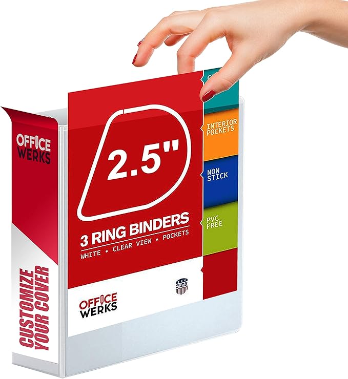 Ring Binder Depot 3, Professional Angle D Ring Binder 2.5 Inch, Presentation Folder for Standard Pages 8.5 x 11 with Pockets, Crystal Clear View White Binder (2 Pack)