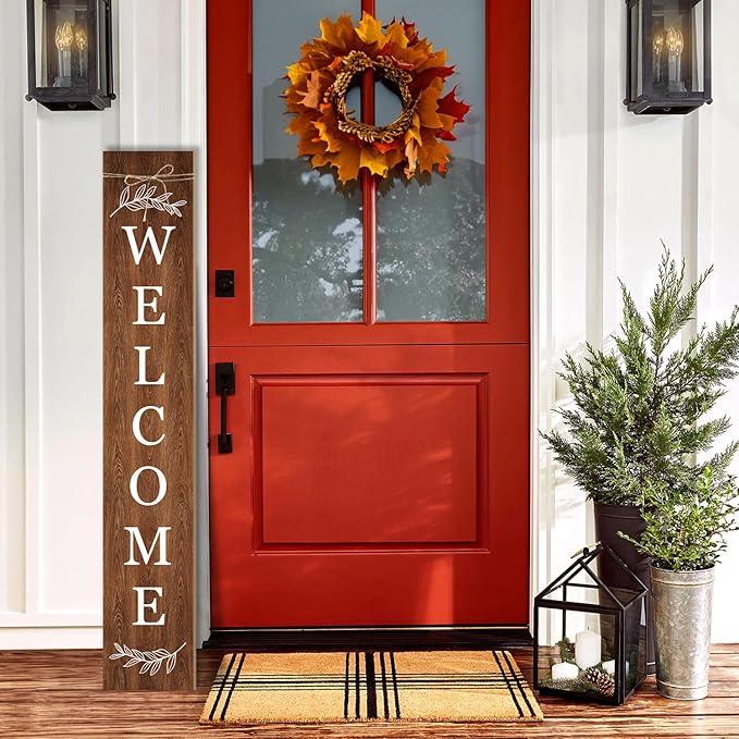 Welcome Porch Sign Decor Wooden Hanging Sign Door Porch Standing Decorative Signs Plaques for Front Door Farmhouse Outdoor Indoor Welcome Sign 47.2"H（brown）