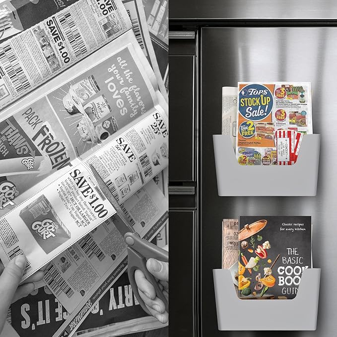 YOHOM No Drilling File Holder Wall Mails Magazines Organizer Adhesive Door Mount, Single Pocket, (White 1) (GREY, 2 PCS)