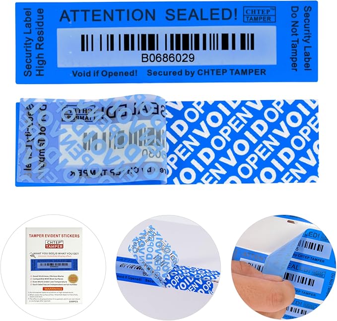 ChtepTamper 100 Pieces Total Transfer Tamper-Evident Stickers Security Labels Great for Goods Shipping,Exchange of Agency Files, Privacy Protection or More(Serial Number 1 * 3.54inches Blue)