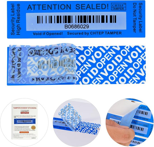 ChtepTamper 100 Pieces Total Transfer Tamper-Evident Stickers Security Labels Great for Goods Shipping,Exchange of Agency Files, Privacy Protection or More(Serial Number 1 * 3.54inches Blue)