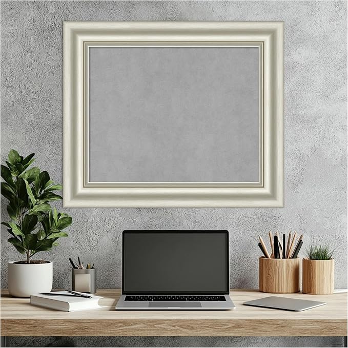 Amanti Art Silver Framed Magnetic Board 22x26 Small Vision Board for use with Magnets, 100% Metal Sheet to Display Items as Office Decor or for Home Organization in mudroom, Kitchen or Kids Room