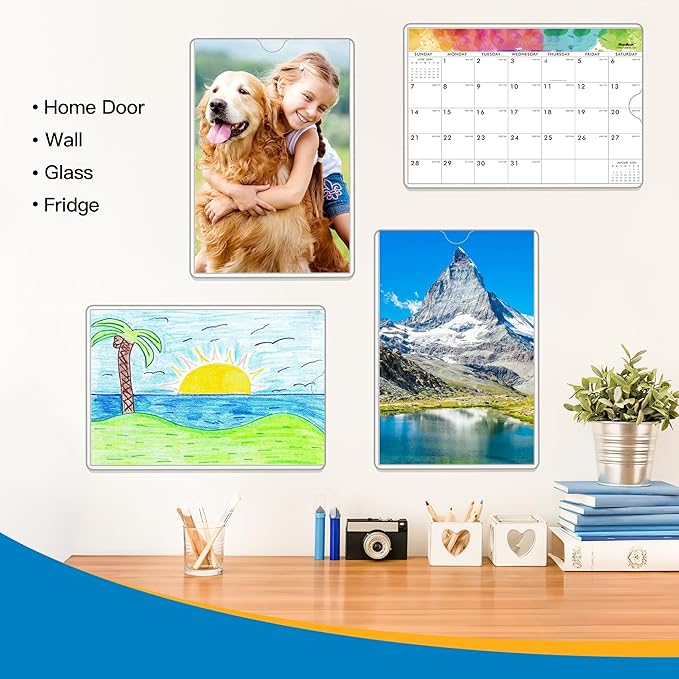 Magnetic Frames 11 x 17 Sign Holder Wall Mount 10 Pack, Rigid Clear Plastic Sign Holder with Magnet & Adhesive, Door Paper Holder for Refrigerator, Locker, Metal, Whiteboards, Windows
