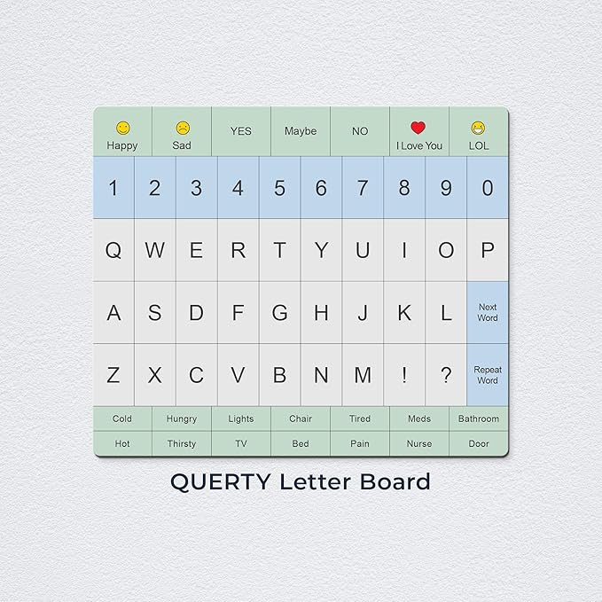 Adult Communication Board - Non-Slip, Portable Letter Chart for Non-Verbal, Stroke Recovery, Effective Visual Aids for Non-Speaking Patients, Pain Scale, QWERTY or ABC (QWERTY)