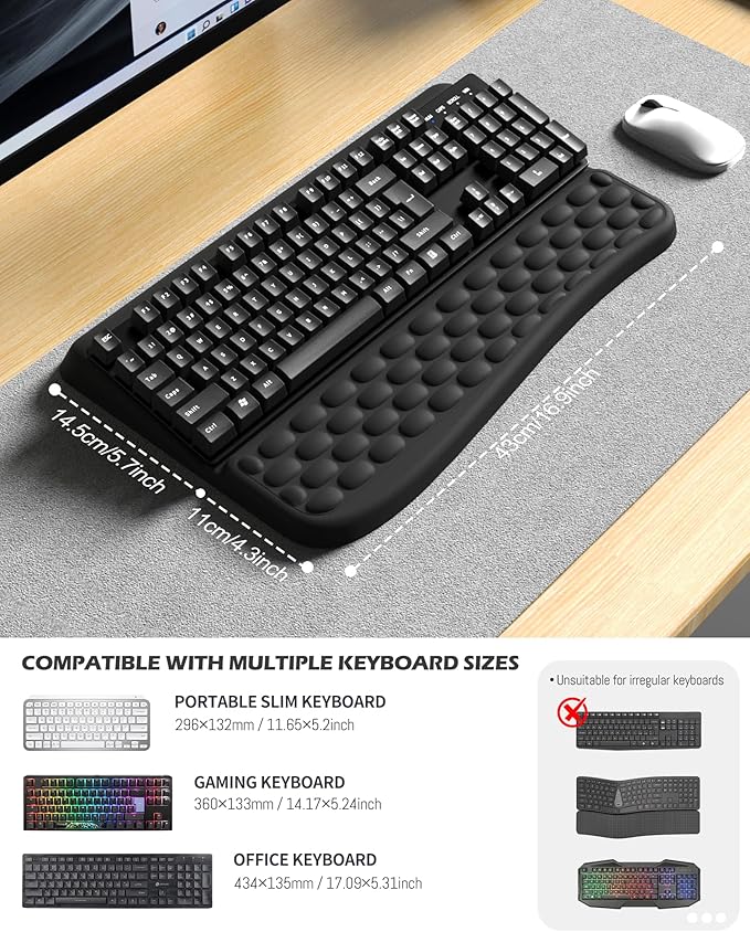 Computer Keyboard Stand with Wrist Rest, Keyboard pad with Wrist Support, Two Adjustable Keyboard Angles, Slow Rebound Comfortable Foam and Skin-Friendly Fabric. Suitable for Office, Gaming, and Home