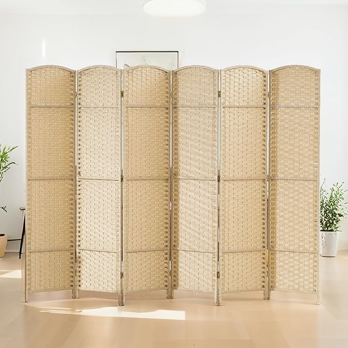 HOMCOM Room Divider, 6 Panel Folding Privacy Screen, 5.6' Tall Freestanding Wall Partition for Home Office, Bedroom, Beige