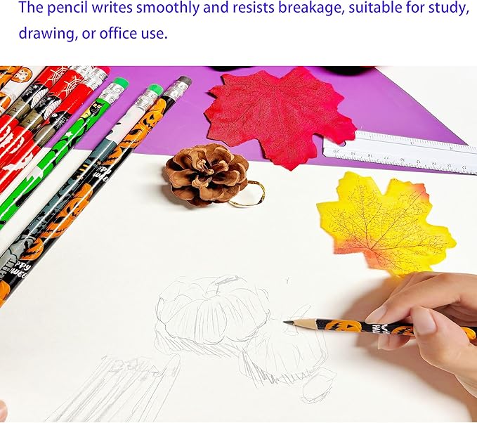 Jsehchya 72PCS Corlorful Halloween Wooden cased Pencils for Kids with Erasers, Wood Wedding Golf Pencils for School,Drawing,Gift (Halloween, 72)