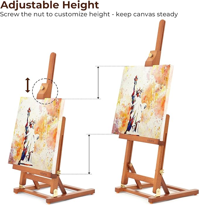 VISWIN 25" H-Frame Tabletop Easel for Painting, Adjustable Beech Wood Table Top Easel, Portable Art Easel for Adults, Artists, Beginners, Holds Canvas up to 15" – Walnut