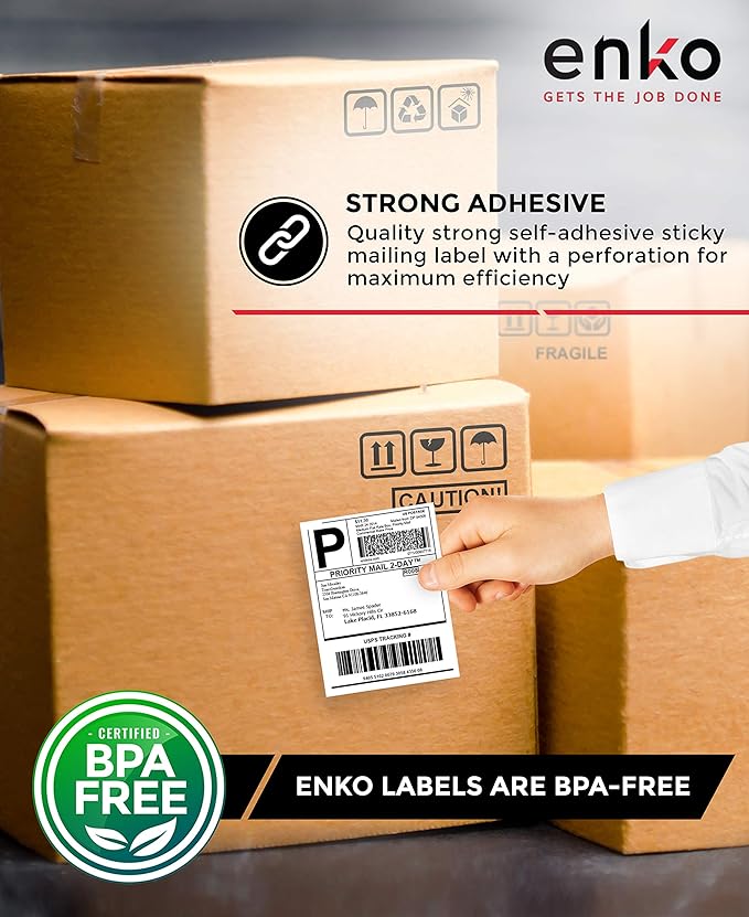 enKo 2 Stacks/4000 Labels 4" x 6" Fanfold Direct Thermal Label Compatible for Rollo Zebra Printer - Shipping Mailing Postage, Perforated, Permanent Adhesive (2 Label/Fold | 2000 Labels/Stack)