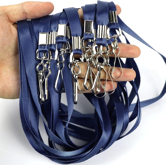 Beebel Navy Blue Lanyards 100 Pcs Lanyard for Id Badges Flat Lanyard with Badge Clip with J-Hook (Navy Blue)