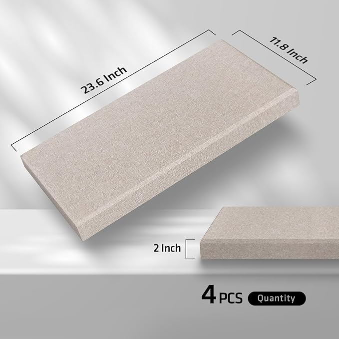 UMIACOUSTICS 4 PCS Acoustic Panels with Hanging Brackets, 2” Thick Fiberglass Sound Proof Panels Removable for Studios, Office, Home Theater Wall- Linen