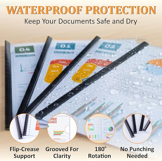 50 Pack Report Covers with Sliding Bar - Clear Plastic Presentation Folders for A4 & Letter Size Paper, 70 Sheet Capacity File Document Binder for School, Office, Resume & Business Use