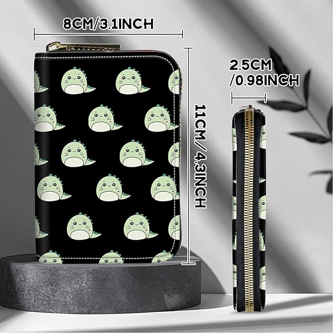 BWEGRHE Cute Credit Card Holder with Zipper, Cute Dinosaurs RFID-Blocking Card Case Small Wallet for Women Men, Multi-slot Card Organizer Case Travel Accordion Wallet