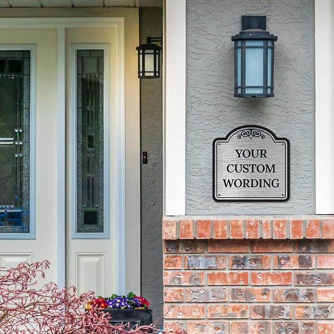 Custom Decorative Sign, Personalized Metal Sign for Business, Driveway, Home, Airbnb, Office Door Plaque, Brushed Nickel Sign, 8x8 Inches, ACM, Fade Resistant, Made in USA by Sigo Signs