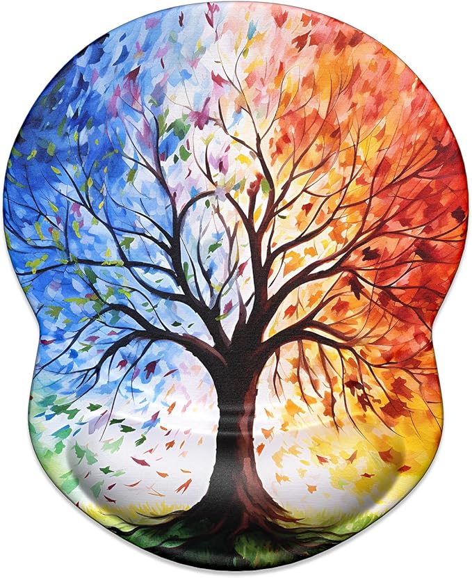 ITNRSIIET Ergonomic Mouse Pad with Gel Wrist Support Small Wrist Rest Smooth Surface Non-Slip PU Base Comfortable Office Supplies Pain Relief, 8.7 x 7.2 inches, The Tree of Life