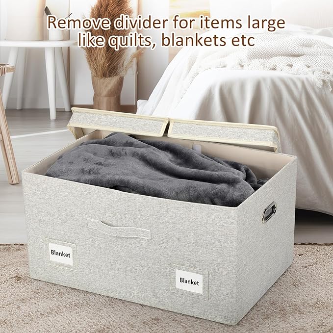 Graciadeco 75 Quart Extra Large Decorative Collapsible Storage Bins with Lids, 1 Pack Beige Stackable Boxes