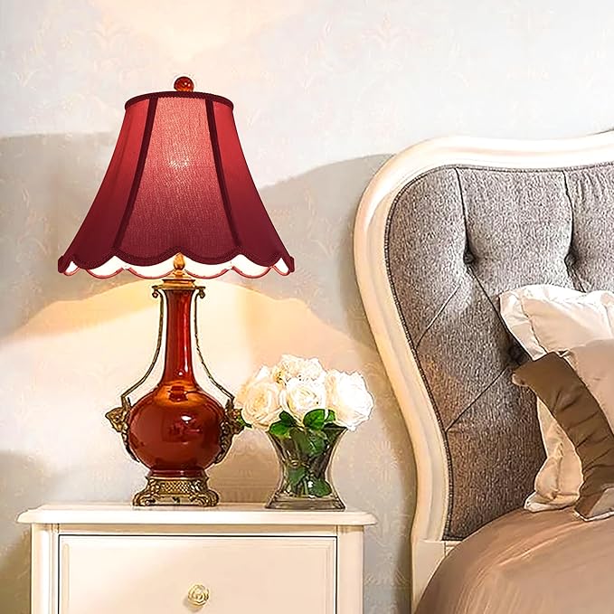 GOSO Set of 1 Elegant Leaf Scalloped Lamp Shade Burgundy, 6×13×9.8 Inch Spider Bell Lamp Shade for Table Lamp,Floor Lamps Replac Braids with Petal Edges,Easy Assembly Art Decor Shades for Bedroom