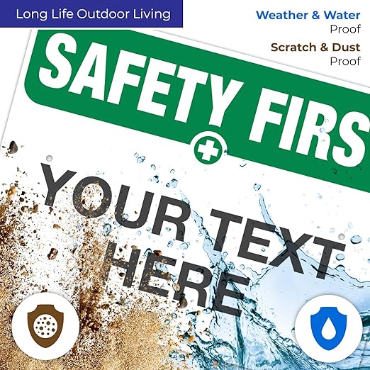 Custom Safety First Sign, OSHA Sign, 18x24 Inches, Rust Free .063 Aluminum, Fade Resistant, Indoor/Outdoor Use, Made in USA