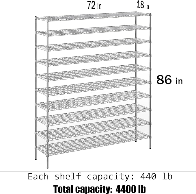 Regal Altair 18" Deep x 72" Wide x 86" Height Wire Shelving Kit | 10-Tier | NSF Commercial Storage Rack Unit