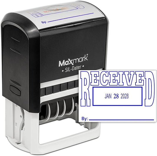 MaxMark Large Self-Inking Rubber Date Office Stamp with Received Phrase & Date - Blue Ink, 12-Year Band - Style 5
