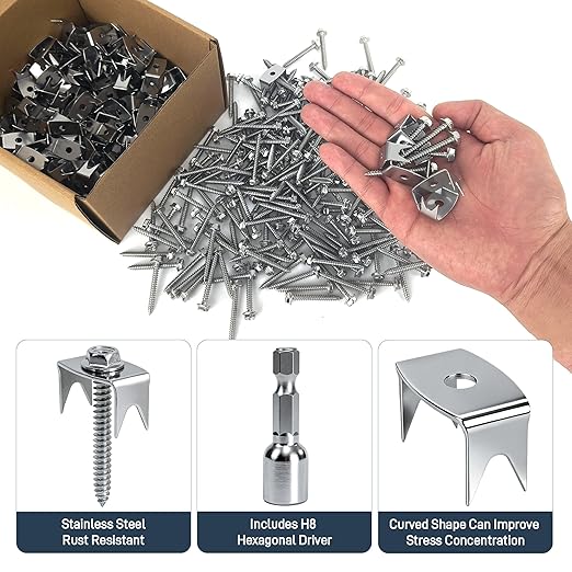 Sumloty 30-Pack 304 Stainless Steel Fence Staples, 1.6 Inch Reusable Fence Screw Nails for Wire Mesh and Woven Fencing, Easy Install with Power Drill
