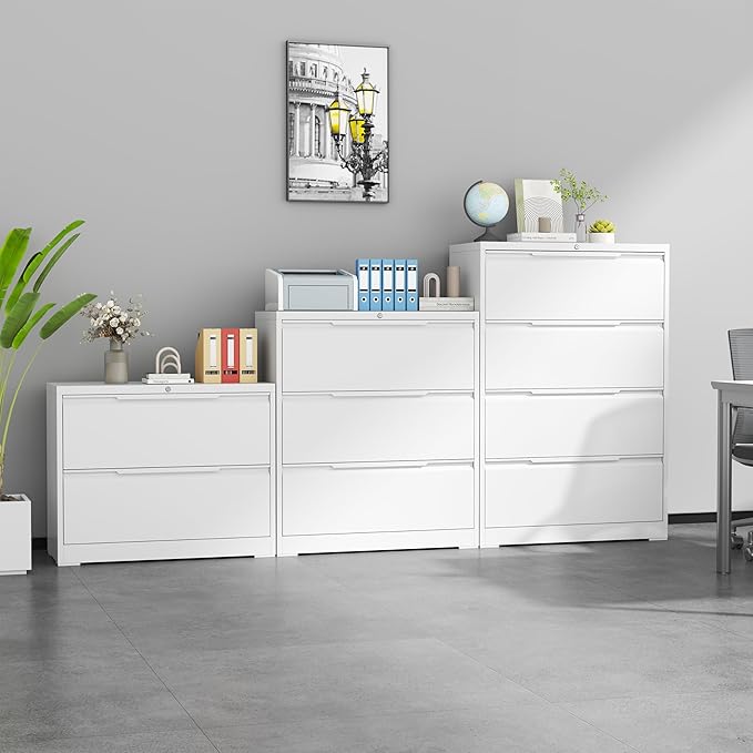 LONGLINK 3 Drawer Lateral File Cabinets with Lock,Metal Filing Cabinet for Home Office,Wide Office Storage Cabinet with Hanging Bars for A4 Legal/Letter Size(White-Easy Assembly)