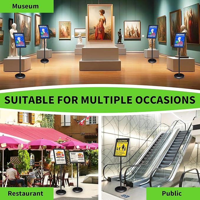 INNOVSIGN Adjustable Pedestal Sign Holder Stand 11x17Inch, Floor Standing Poster Sign Stand, Aluminum Frame for Vertical/Horizontal View Sign Stand,Outdoor/Indoor Standing Sign Holders(Black,Round)