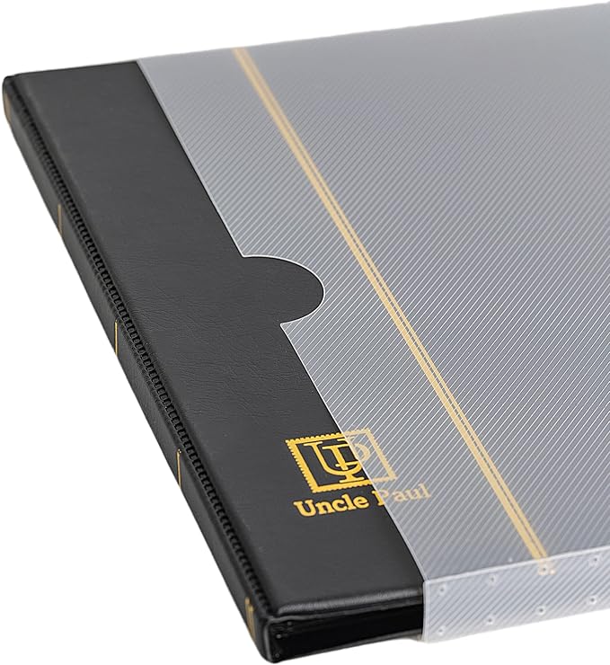 Stamp Albums 140 Pockets - Stockbooks with 35x197mm Sleeves, 10 Double Sided Black Page with Leatherette Padded Black Cover, Collection Storage Folder for Paper Money Postage Stamps AS0107BK