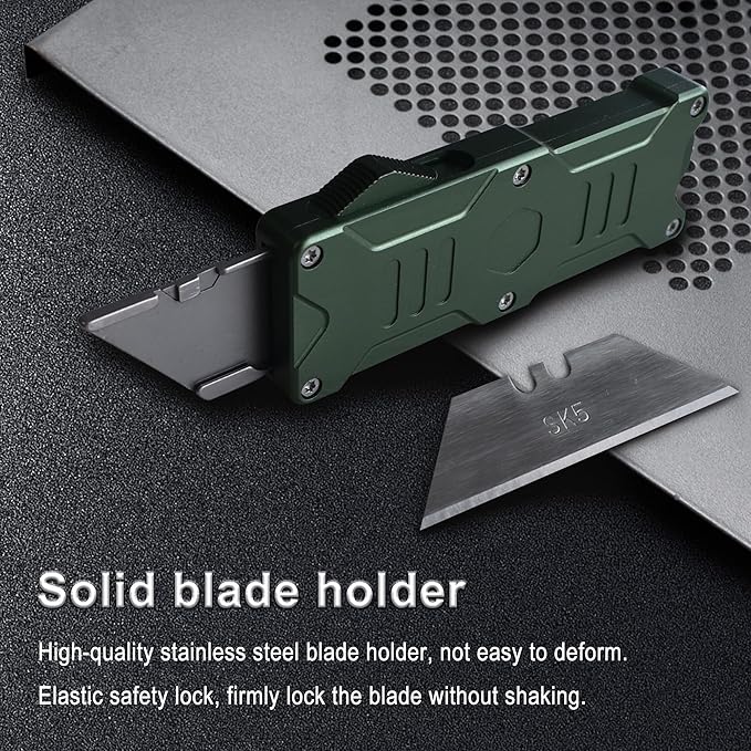 Caressolove Switch Blades Knife Push Button, Aviation Aluminum EDC Box Cutter Retractable, Utility Knife Double Action Automatic, With 10pcs SK5 Blade Assisted Opening Pocket Knife With Clip