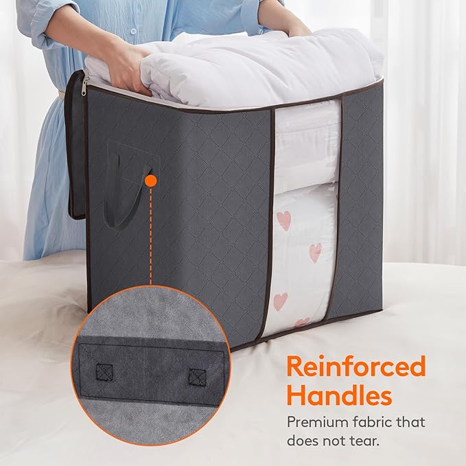 Lifewit 6 Packs 100L Clothes Storage Bag, Storage Bins for Clothes, Blankets, Comforters, Foldable Clothing Storage with Reinforced Handle, Sturdy Zipper, Closet Organizer with Clear Window, Gray