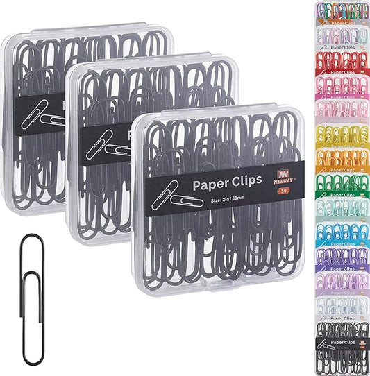 NEEWAY Colorful Large Paper Clips, 2 Inch Jumbo Paper Clips, 150 Count, 3 Pack of 50 (Black)