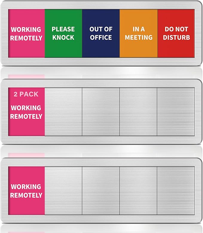2PK Office Door Signs 5 Options Do Not Disturb, Please Knock, In A Meeting, Out Of Office, Working Remotely Privacy Door Slider Sign for Meeting & Conference Room