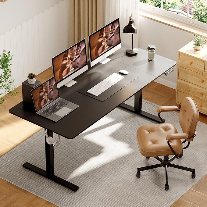 FitStand Adjustable Stand Up Desk, Large 71x31 Inches Height Adjustable Standing Desk with Cable Management, Home Office Computer Desk with Memory Preset & Charging USB Port & Sedentary Reminder