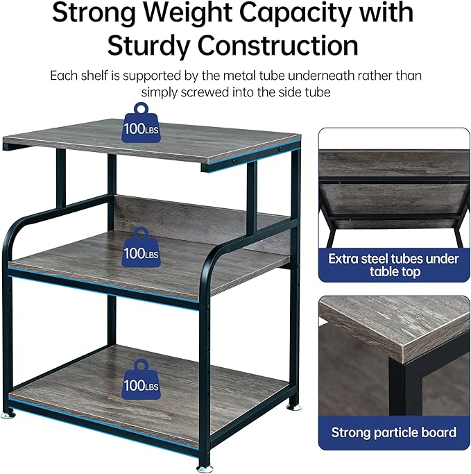 Fannova Large Printer Stand Table 23.6 x18.9 x 30 Inches with Height Adjustable Storage Shelf, 3 Tier Rolling Printer Cart with Wheels for Home Office, Gray