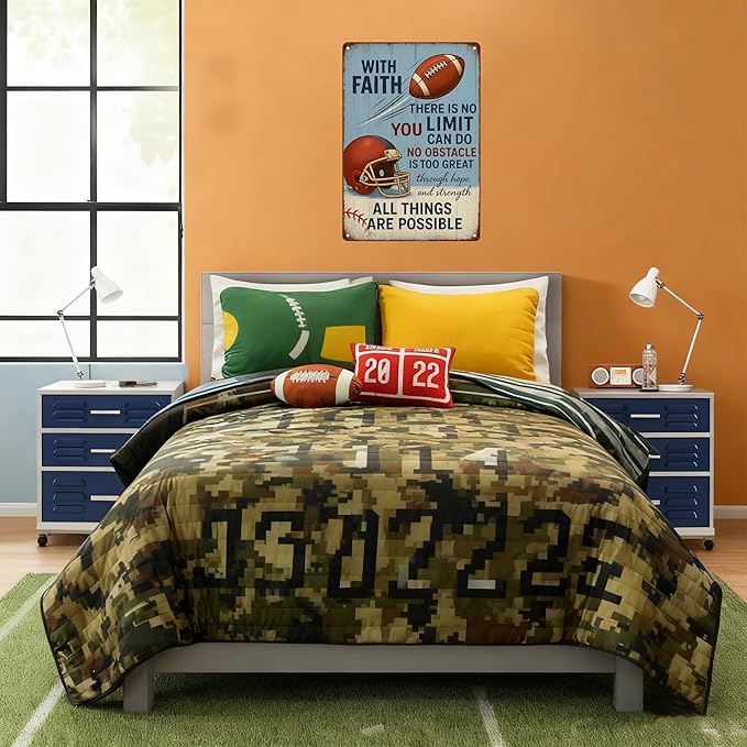 With Faith Football Metal Sign – Vintage Christian Sports Wall Art for Locker Room, Bedroom, or Gym – Motivational Gift for Athletes, Coaches, and Football Fans (FOOTBALL)