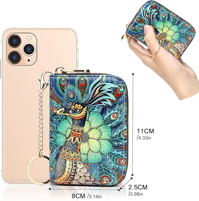 APHISON RFID Credit Card Holder Wallets for Women Leather Zipper Card Case for Ladies Keychain Wallet
