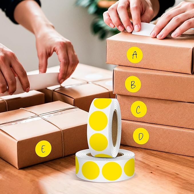 Yellow 1 Inch Round Color Coding Dot Labels, 10 Rolls 10000 Dot Stickers in Dispenser Box - Permanent Adhesion, Vibrant Colors, Highly Visible