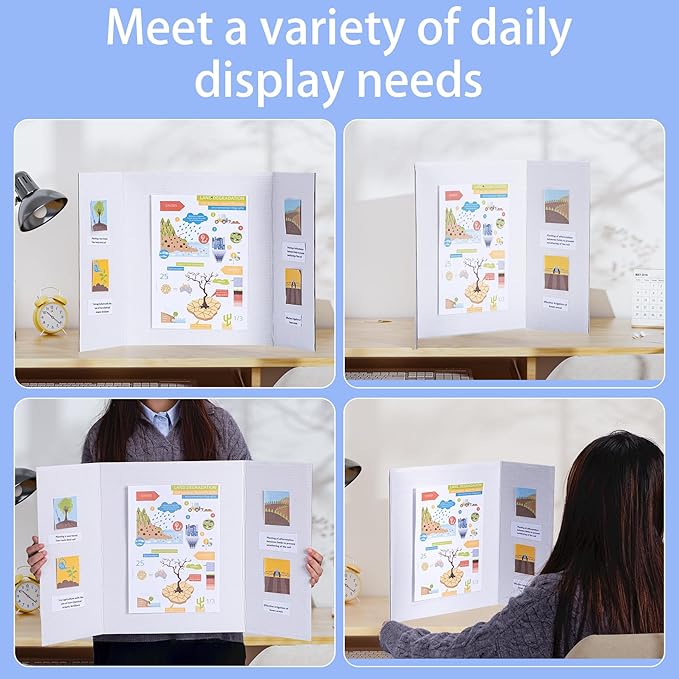 AKONEGE 12 Pack Medium Trifold Poster Board, 26" x 16" White Corrugated Cardboard Tri Fold Poster Boards for Presentation, School Projects, Science Fair, Photo Display Exhibitions Event