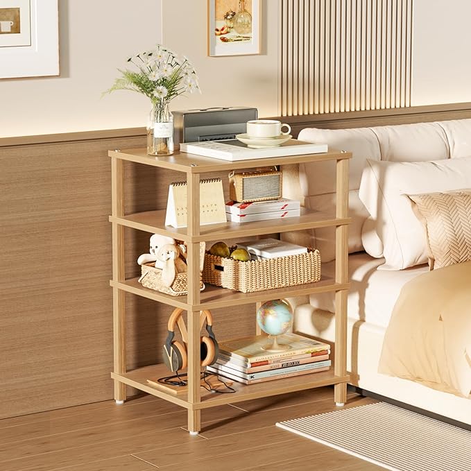 4-Tier AV Media Player Stand, Natural Stereo Cabinet, Modern Audio Shelf, Wooden TV Stand,Game Console Shelf, Multifunctional Entertainment Center, Suitable for Home, Conference Room, Game Studio