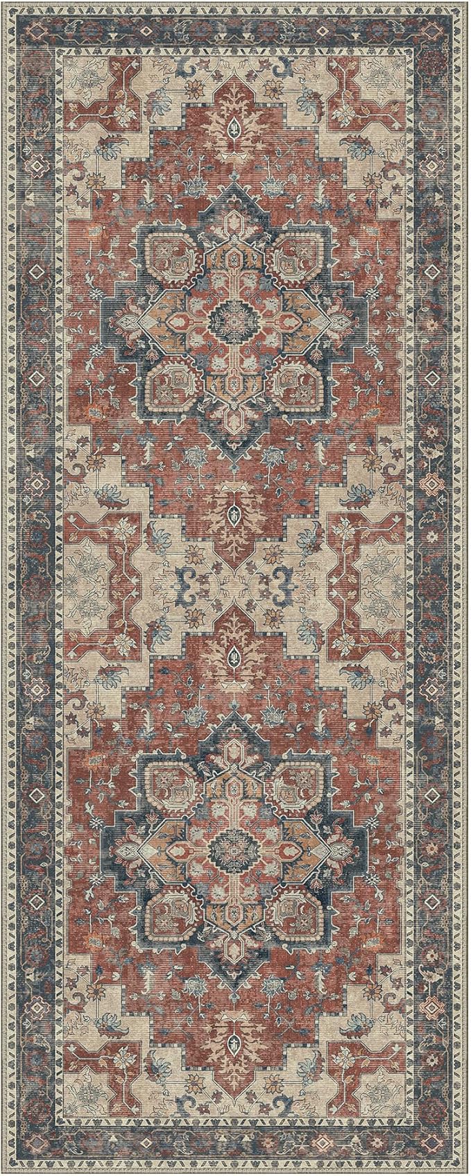 GENIMO 2x10 Runner Rugs for Hallway, Machine Washable Non Slip Vintage Rugs, Low Pile Lightweight Soft Print Rug for enrtyway, Corridor, Home Office, Kitchen, Bordeaux