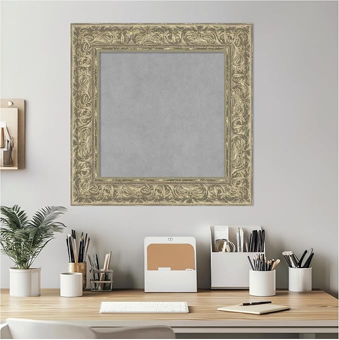 Amanti Art Silver Framed Magnetic Board 23x23 Small Vision Board for use with Magnets, 100% Metal Sheet to Display Items as Office Decor or for Home Organization in mudroom, Kitchen or Kids Room