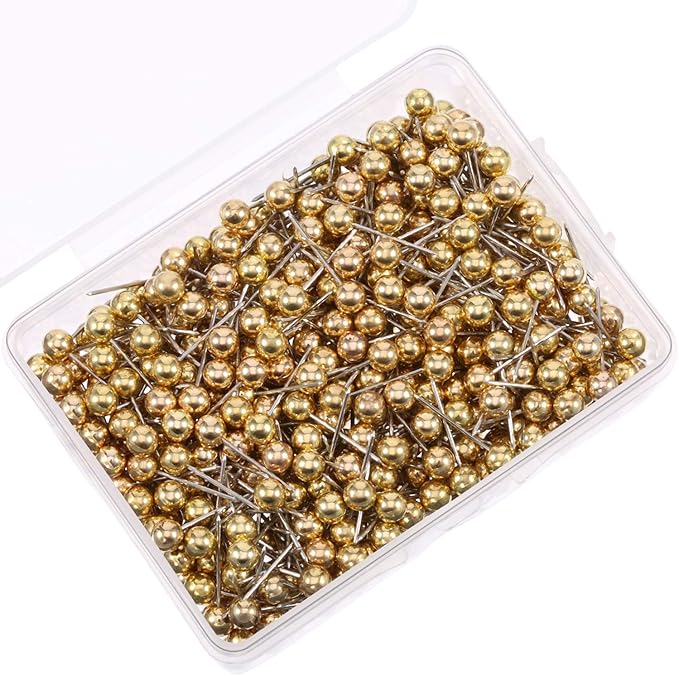 WILLBOND 500 Pack Map Push Pins Map Tacks Small Round Head Push Pins Thumb Tacks for Travel Picture Photo Bulletin Board Wall DIY Craft School Office Home(Gold,1/8 Inch)