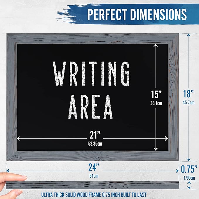 Rustic Grey Magnetic Wall Chalkboard, Large Size 18" x 24", Framed Chalkboard - Decorative Magnet Board Great for Kitchen Decor, Weddings, Restaurant Menus and More! … (18" x 24")…