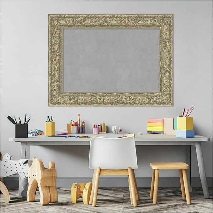 Amanti Art Silver Framed Magnetic Board 23x31 Medium Vision Board for use with Magnets, 100% Metal Sheet to Display Items as Office Decor or for Home Organization in mudroom, Kitchen or Kids Room