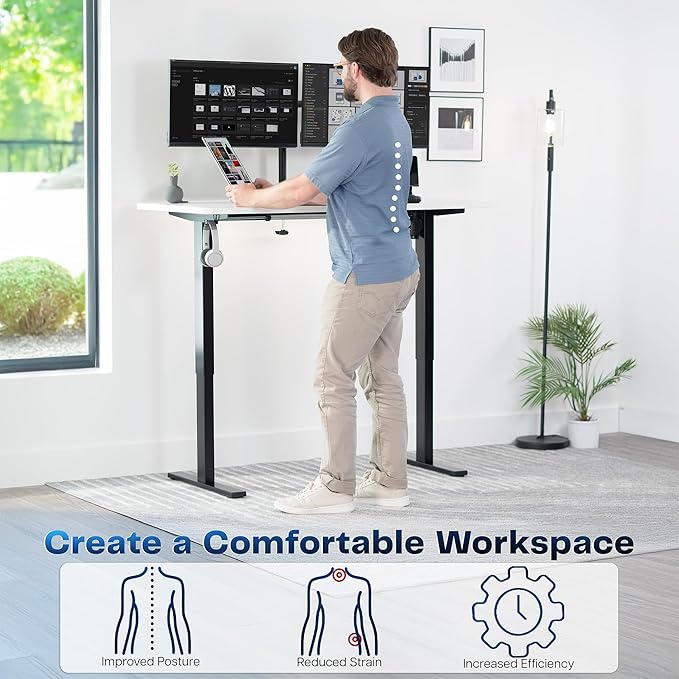 VIVO Electric 55 x 28 in Standing Desk, Memory Height Adjustment, 1B Series, Holds 220 lbs, One-Piece White Top, Black Frame, DESK-KIT-1B55W