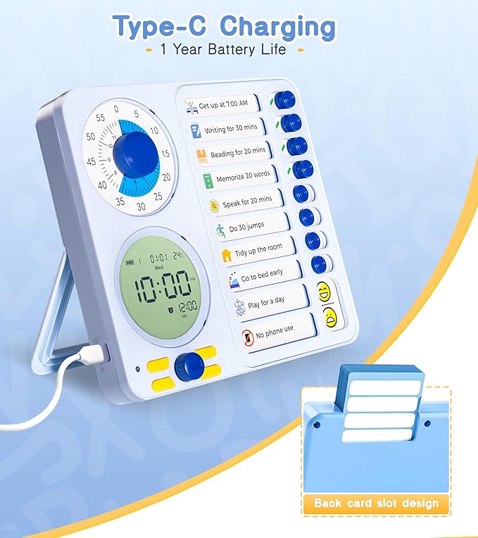 3-in-1 Visual Timer Task Timer with Chore Chart Board, ADHD Tool for Kids Adults Visual Schedule for Kids with Autism, Daily Checklist for Home, School, Classroom, Desk, Chore Chart