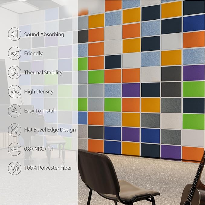 Amantech 12 Pack Acoustic Panels Self Adhesive Sound Proof Foam, High Density Sound Acoustic Panel, 16X12X0.4 Inch 4:3 Rectangle Panels in Home, Office, Reccording Room, Studio,and more(Orange)