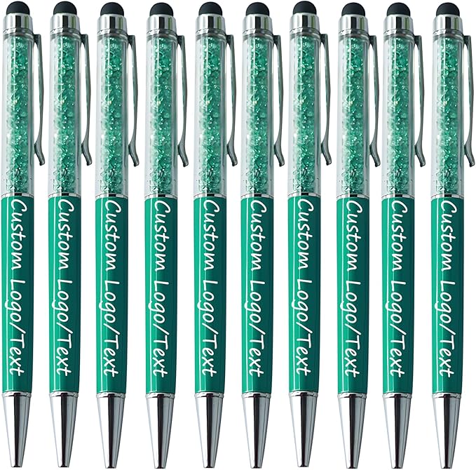 Yucold Customized Pens with Name/Logo - Touch Screen Stylus Ballpoint Pen, Perfect for Weddings, Business & Personalized Gifts (Peacock Green,200)
