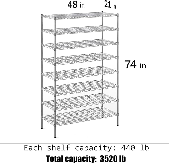 Regal Altair 21" Deep x 48" Wide x 74" Height Wire Shelving Kit | 8-Tier | NSF Commercial Storage Rack Unit