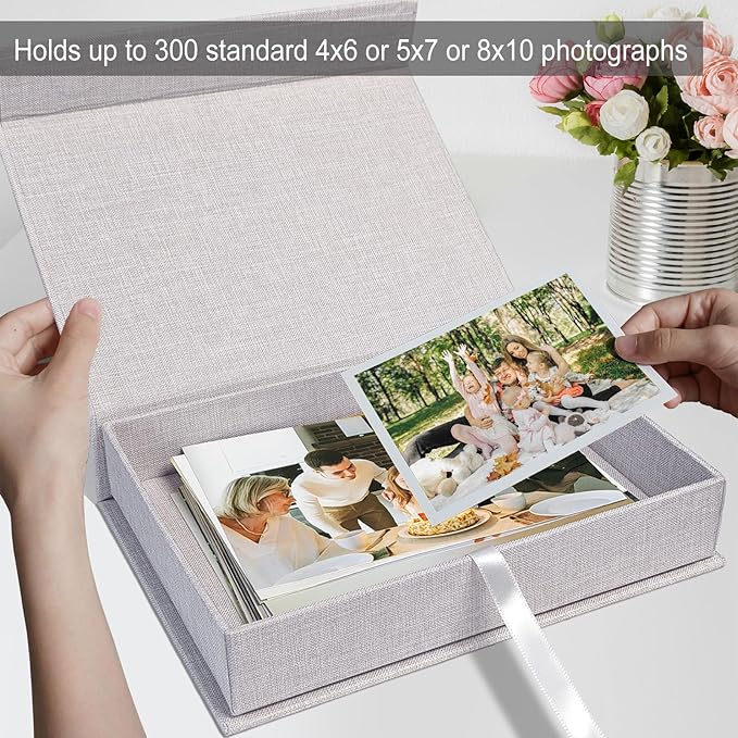 Sprsthai 5x7 Archival Photo Storage Box with Lid – Stackable Memory Keepsake Organizer for Photos, Certificates, Jewelry & Scrapbooking Supplies Grey